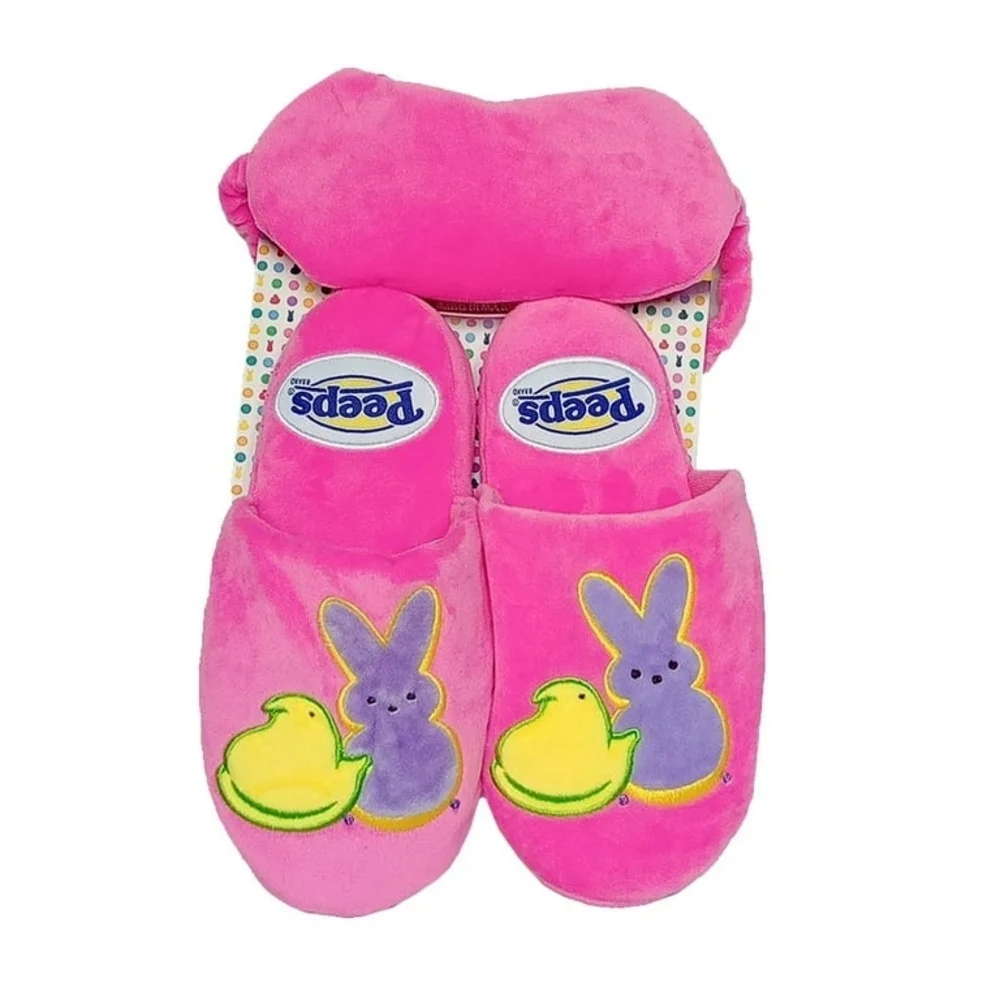 Girls Peeps Pink Eye Mask & Slippers Gift Kids Set Size M (13-1)